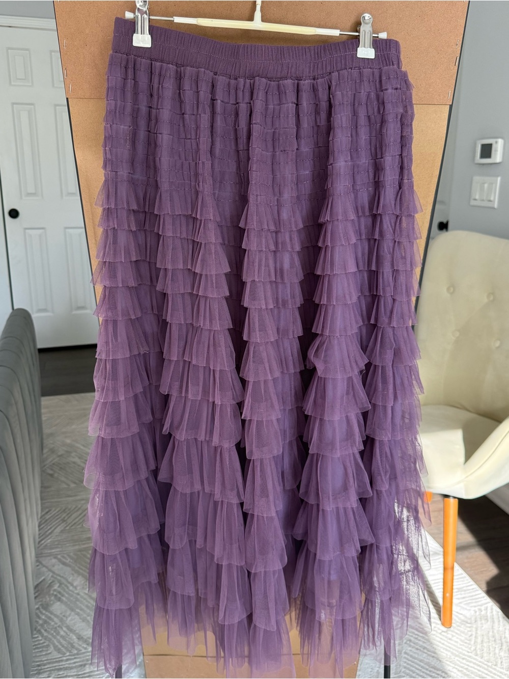 Tiered Purple Ruffle Tulle Midi Skirt size L